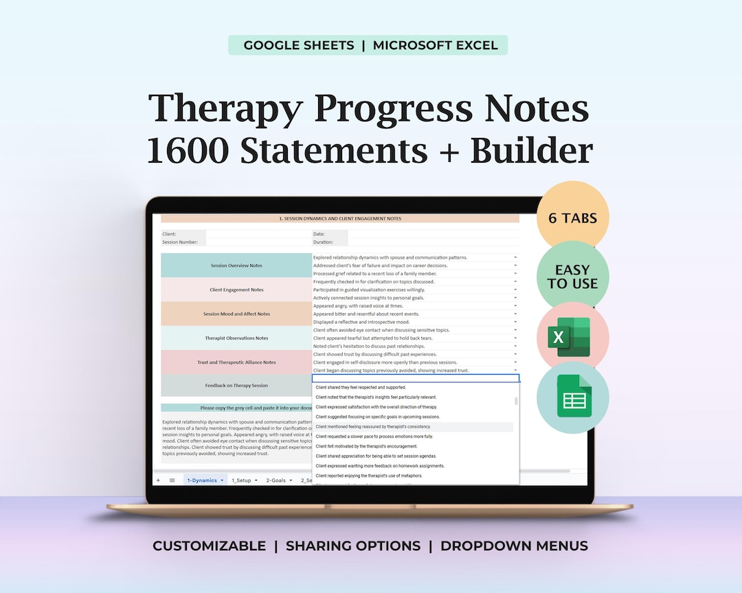 Therapy Progress Notes Template for Excel Counseling Session ...
