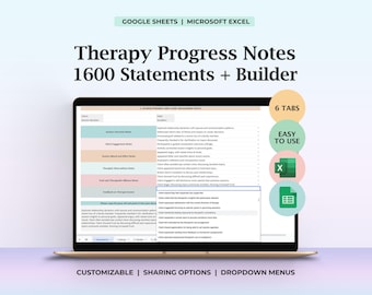 Therapy Progress Notes Template for Excel Counseling Session Documentation Mental Health Tracker Therapist Cheat Sheet Counselor Tool
