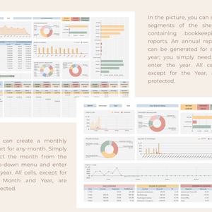 May include: A spreadsheet template for tracking income and expenses. The spreadsheet includes charts and graphs to visualise financial data. The spreadsheet is designed to be used for a small business or personal finances.