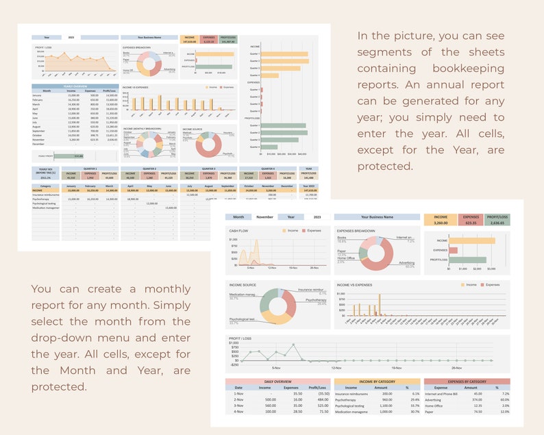 May include: A spreadsheet template for tracking income and expenses. The spreadsheet includes charts and graphs to visualise financial data. The spreadsheet is designed to be used for a small business or personal finances.