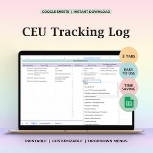 CEU Tracking Log Mental Health Professionals Audit Ready Continuing Education Record Sheet License Renewal Dashboard Chart for Therapists