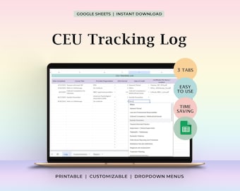 CEU Tracking Log Mental Health Professionals Audit Ready Continuing Education Record Sheet License Renewal Dashboard Chart for Therapists