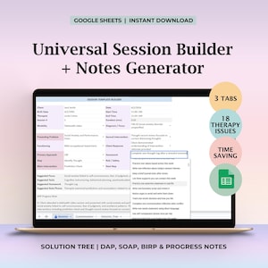 Hoja de cálculo generadora de notas de sesión de terapia SOAP DAP BIRP Nota de progreso Plantilla de documentación clínica Consejero Terapeuta Consulta privada