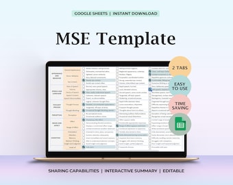 Mental Status Exam Template for Psychological Evaluation Therapists Use to Document Mental Health Symptoms Observations Testing Assessments