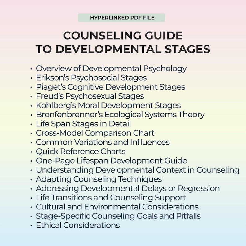 Development Task Reference Guide Developmental Stages Counseling Guide Lifespan Chart Therapist ...