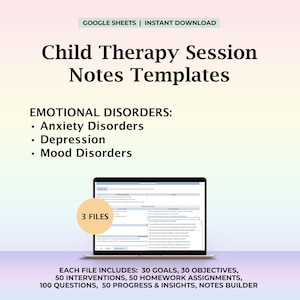 Child Therapy Session Notes Template Emotional Disorders Goals Objectives Counseling Questions Treatment Planning Form Therapist Resource