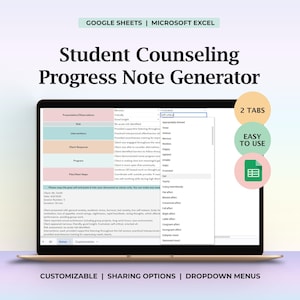 Student Counseling Progress Note Generator Spreadsheet College Client Session Record Therapist Template Clinical Documentation Tool Digital