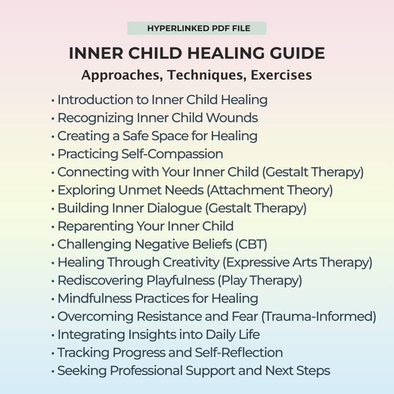 Inner Child Healing Exercises Childhood Trauma Recovery Worksheets Overcoming Emotional Wounds Therapy Cheat Sheet PDF Mental Health Support