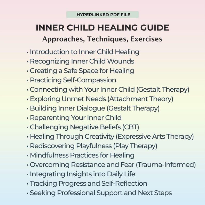Inner Child Healing Exercises Childhood Trauma Recovery Worksheets Overcoming Emotional Wounds Therapy Cheat Sheet PDF Mental Health Support image 1