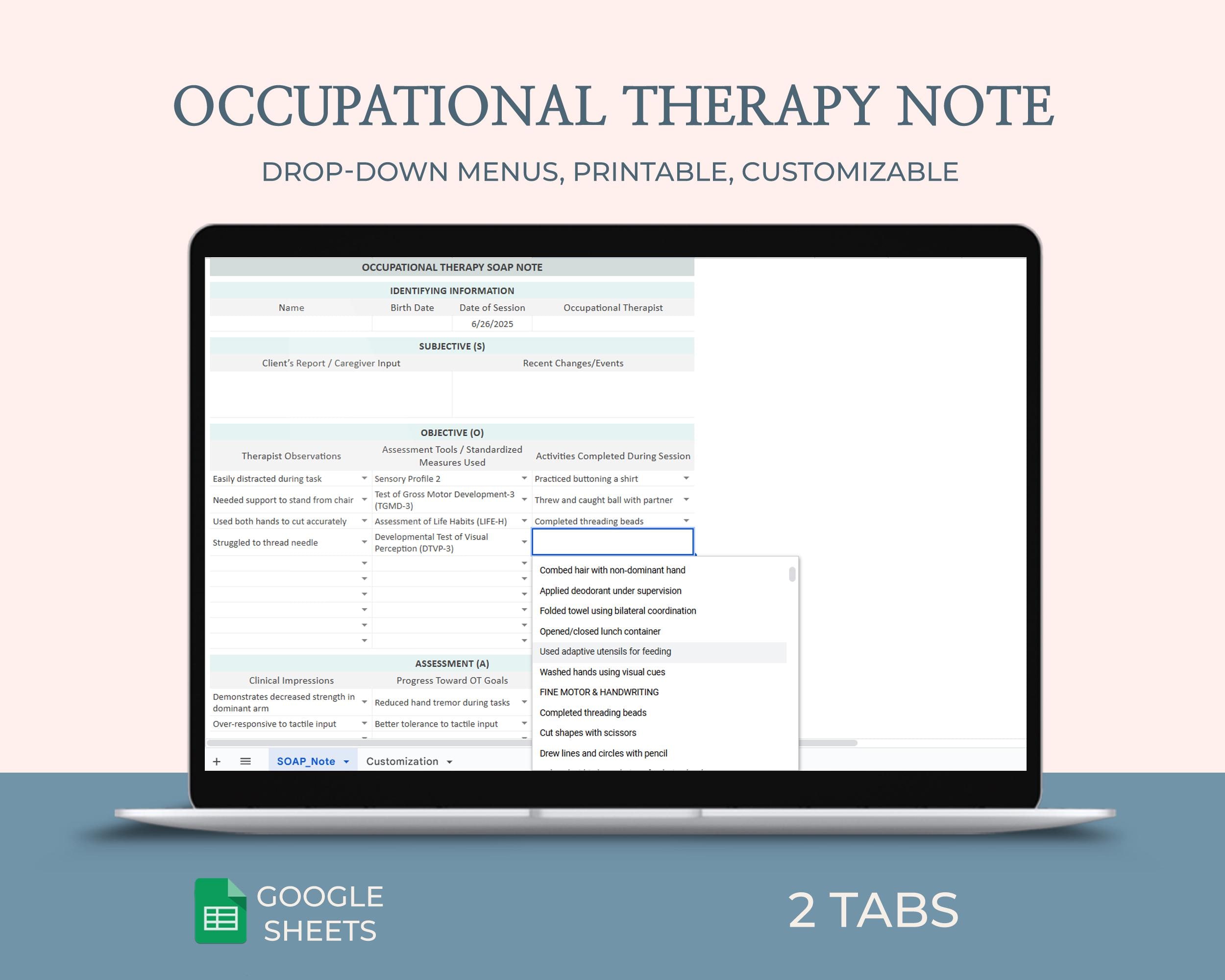 Occupational Therapy Progress Notes Template Editable Log for Students and Clinicians OT Charting Goal Tracking Rehab Documentation Sheet