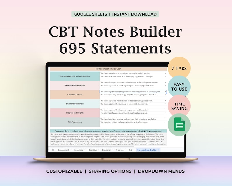 Therapy Progress Notes, Case Management, CBT Therapy Statements, Cognitive-Behavioral, Counseling Session, Counselor Note, Therapist List image 1