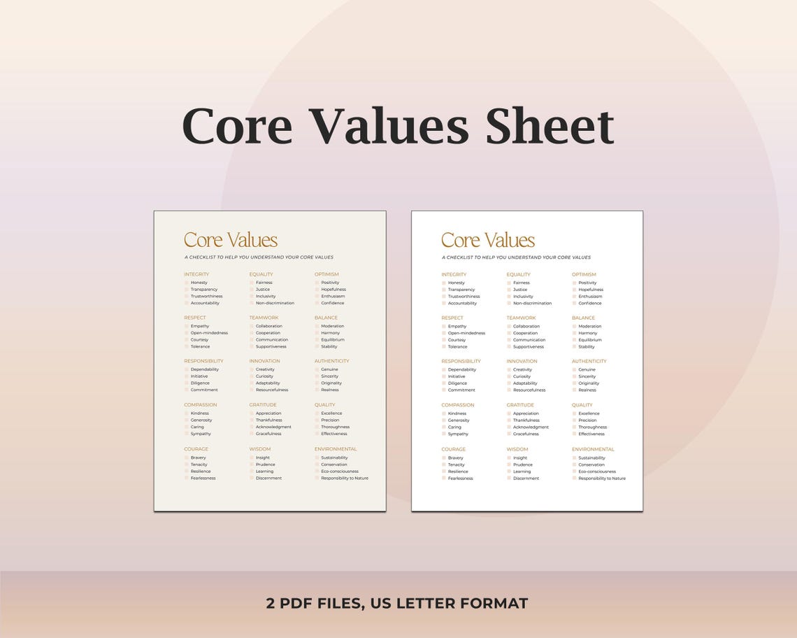 Core Values Worksheet Personal Values Assessment Therapy Tool Defining ...