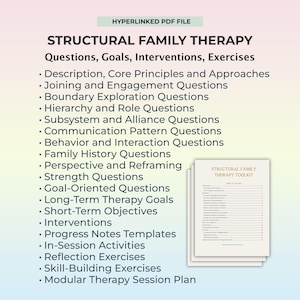 Preguntas de terapia familiar, Guía de psicoterapia familiar estructural, Plan de sesión de terapia familiar, Objetivos de la terapia familiar, Intervenciones (PDF)