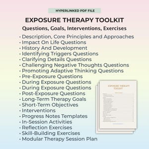 Exposure Therapy Questions Psychotherapy Guide Session Plan Exposure Objectives Goals Interventions Anxiety Treatment Template Digital PDF