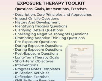 Preguntas de terapia de exposición Guía de psicoterapia Plan de sesión Objetivos de exposición Metas Intervenciones Plantilla de tratamiento de la ansiedad PDF digital