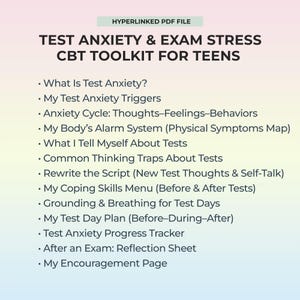 Test Anxiety Toolkit Teen Workbook Printable CBT Strategies for Exam Stress Confidence Building Study Skills Middle High School Students