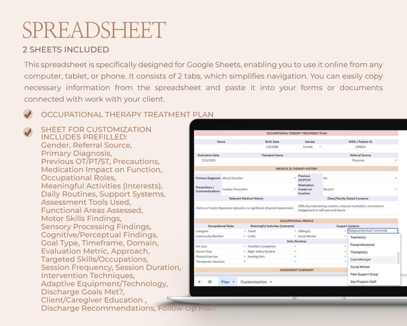 Occupational Therapy Treatment Plan Template Client Centered OT ...