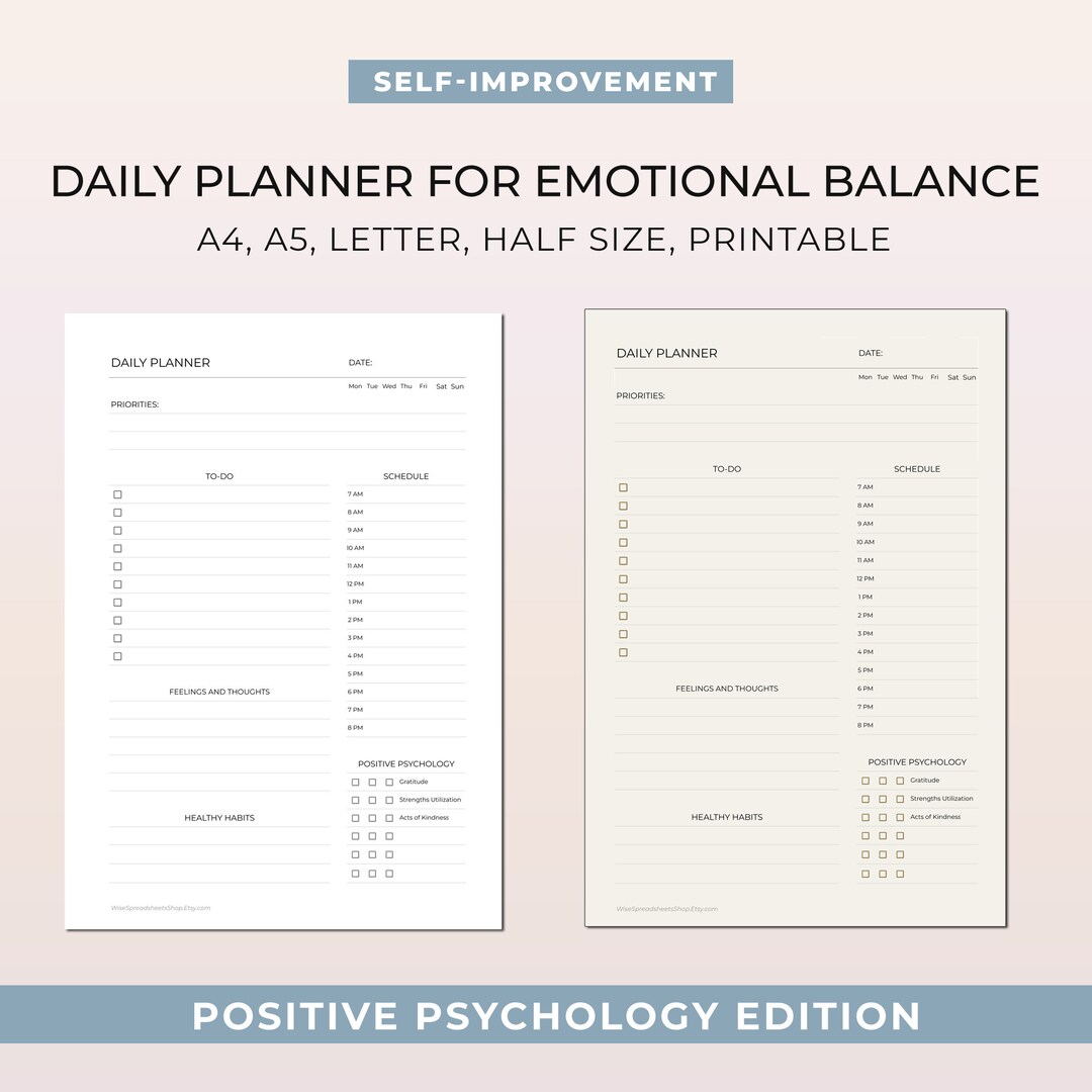 Positive Psychology Daily Planner PDF Self-care Worksheet Printable Journal Therapy Reflection ...