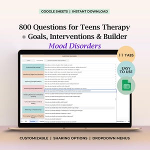 Teen Mood Disorder Therapy Spreadsheet Adolescent Counseling Prompts Depression Bipolar Treatment Goals Interventions Coping Skills Planner