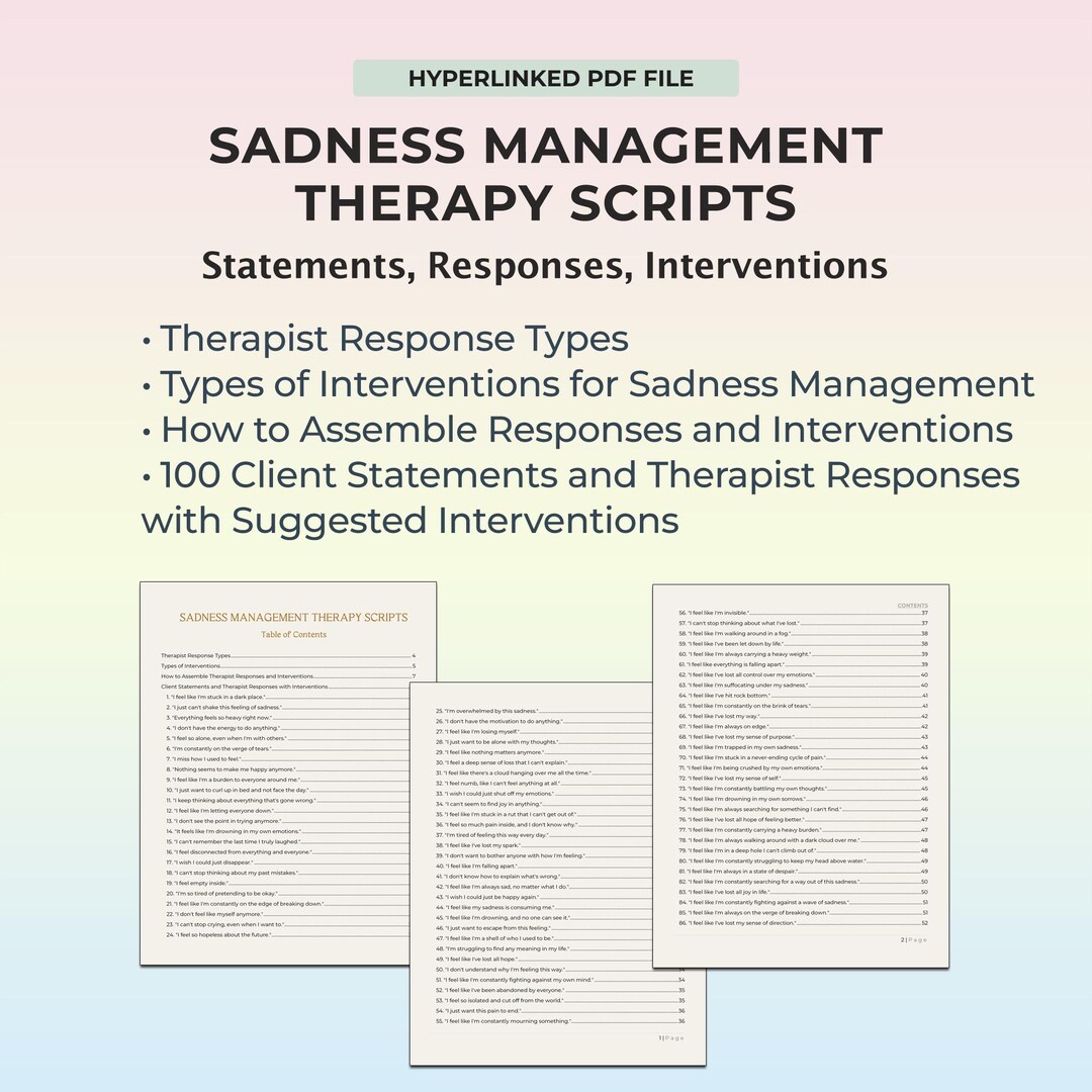 Saddess Scripts Depression Therapy Scripts CBT for Sadness Management Coping Strategies ...