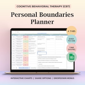 Personal Boundaries Tracker Spreadsheet CBT Therapy Worksheet Self Care Planner Google Sheets Counseling Boundary Setting Tool Mental Health