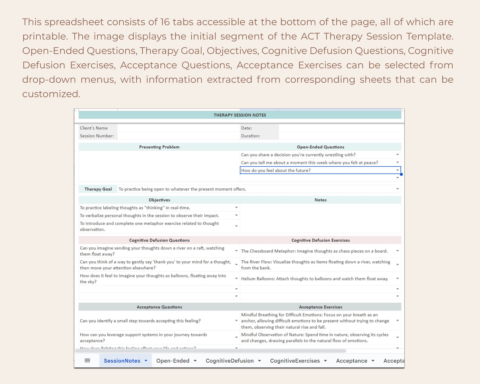 Acceptance Commitment Therapy Notes Template ACT Session Interventions ...