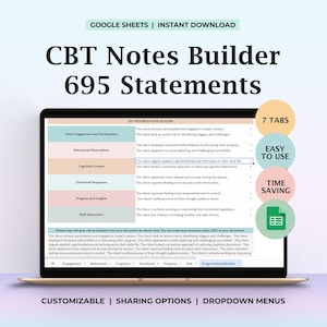 CBT Clinical Phrases Progress Notes Builder Therapy Tool Therapist Checklist Counseling Statements Mental Health Documentation Template