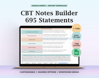 CBT Clinical Phrases Progress Notes Builder Therapy Tool Therapist Checklist Counseling Statements Mental Health Documentation Template