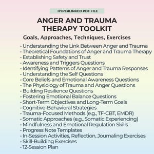 Anger and Trauma Therapy Toolkit PTSD Self-Regulation Guide Unresolved Childhood Anger Emotional Healing Tools Counseling Cheat Sheet PDF