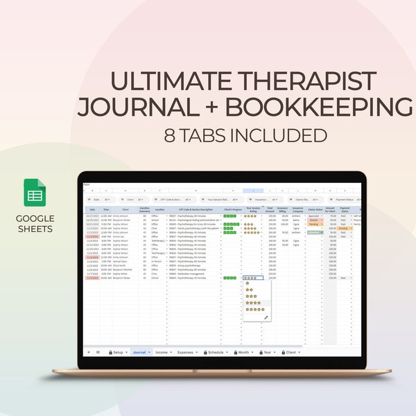 Therapist Client Tracker, Bookkeeping for Therapist,  Psychotherapist Tool, Appointment Journal, Therapy Notes, Therapist Schedule, Caseload