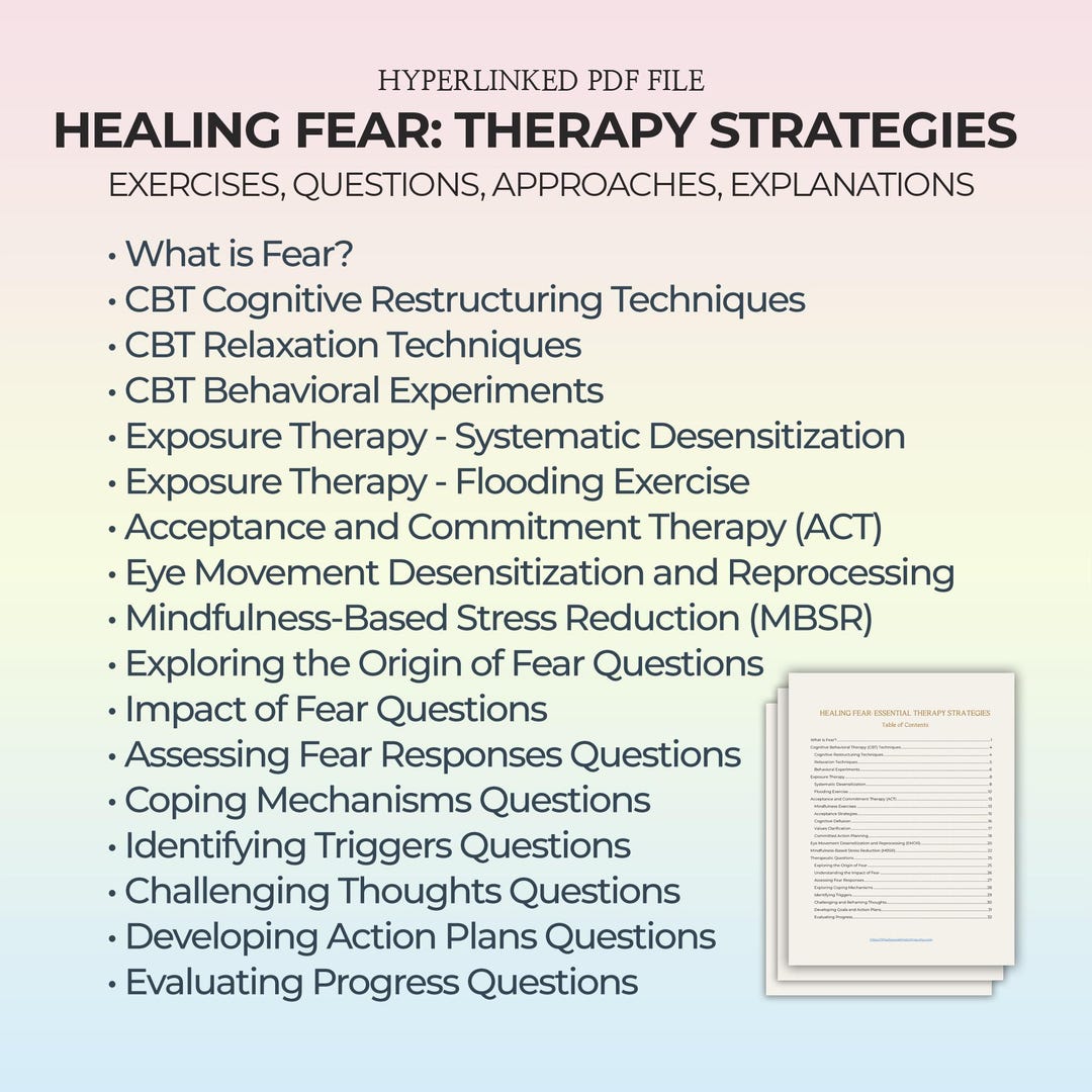 Fear Management Worksheets Therapy Guide Overcome Anxiety Help Tools ...