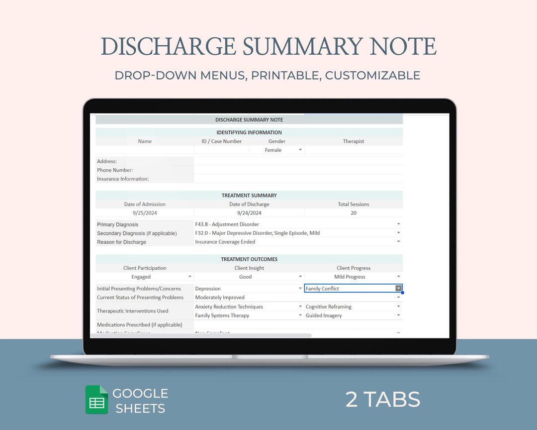 Therapist Discharge Note, Discharge Summary Note, Therapist Templates ...