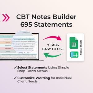CBT Progress Notes Template Therapy Note Builder Clinical Documentation Behavioral Cognitive Emotional Risk Assessment Google Sheets Tool