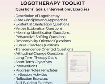Logotherapy Interventions Therapy Questions for Meaning Making Values Clarification Session Self-Insight Growth Printable Therapist Guide