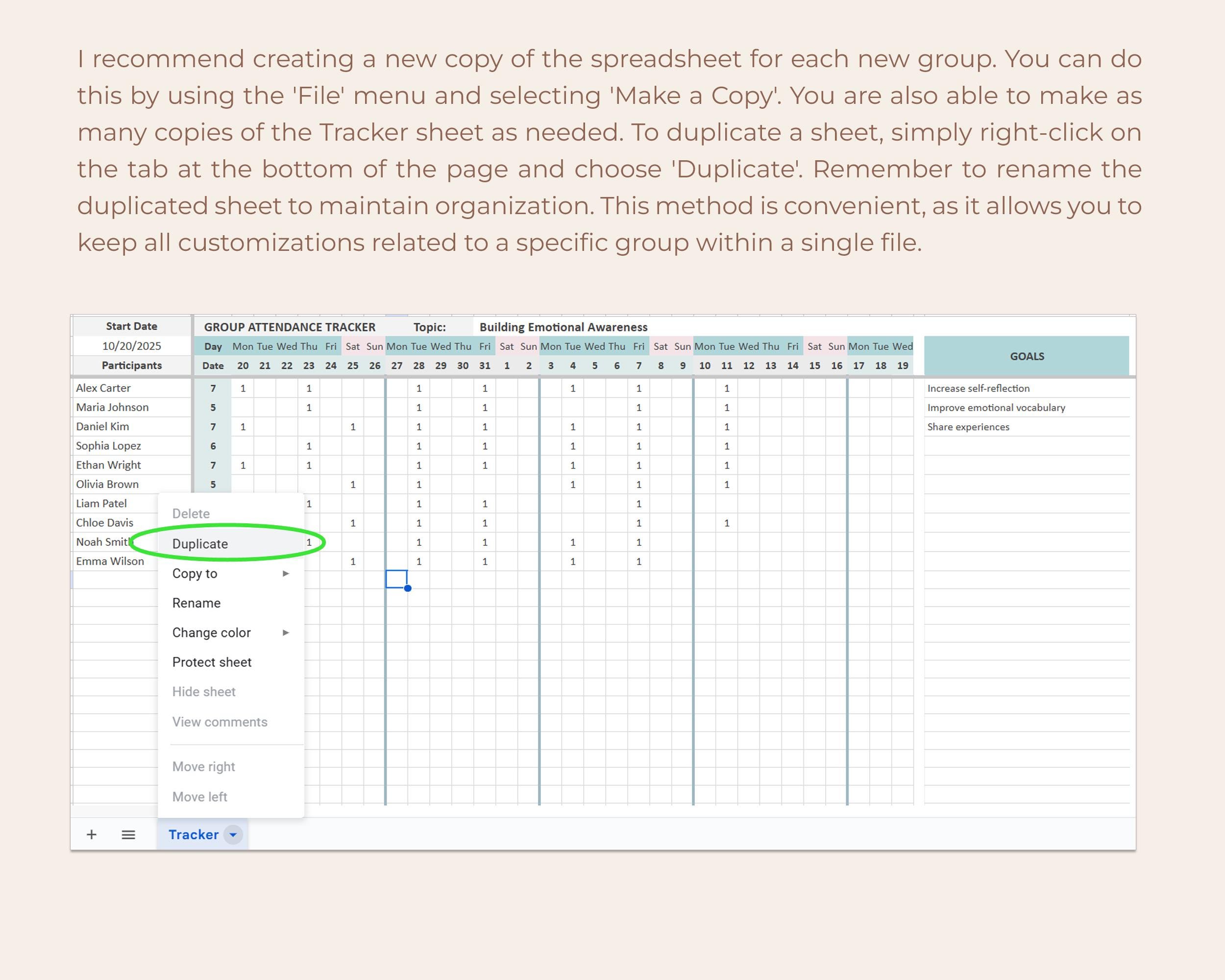 Group Attendance Tracker Spreadsheet Printable Google Sheets Attendance ...