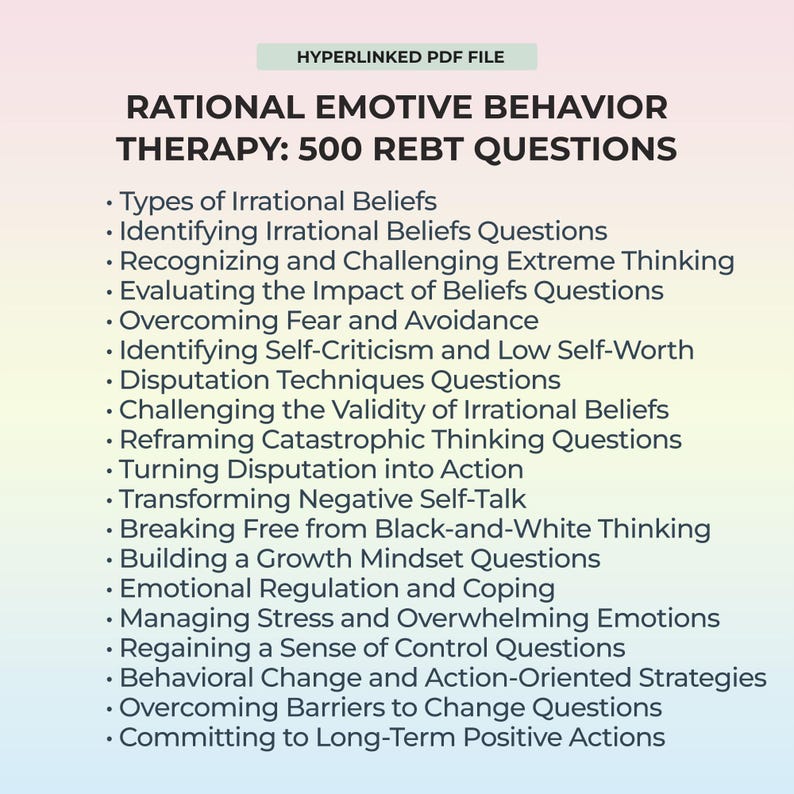 REBT Therapy Questions Rational Emotive Worksheet Cognitive Therapy ...