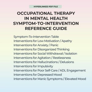 Guide d'interventions en ergothérapie ciblant les symptômes psychiatriques liés à la santé mentale pour les étudiants en ergothérapie Les thérapeutes Réussite sur le terrain clinique