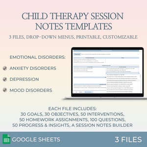 Plantilla de notas de sesión de terapia infantil Trastornos emocionales Metas Objetivos Preguntas de asesoramiento Formulario de planificación del tratamiento Recurso para el terapeuta