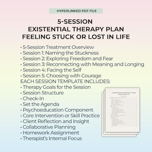 Sessieplan existentiële therapie voor levensrichting Gestructureerd sessieplan voor het gevoel vast te zitten, kortetermijncounseling, betekenisgerichte gids