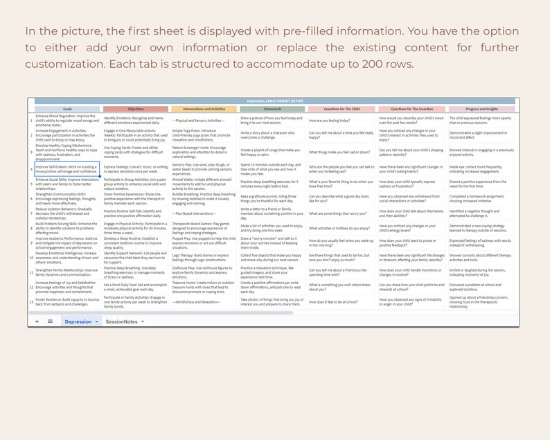 Child Therapy Session Notes Template Emotional Disorders Goals ...