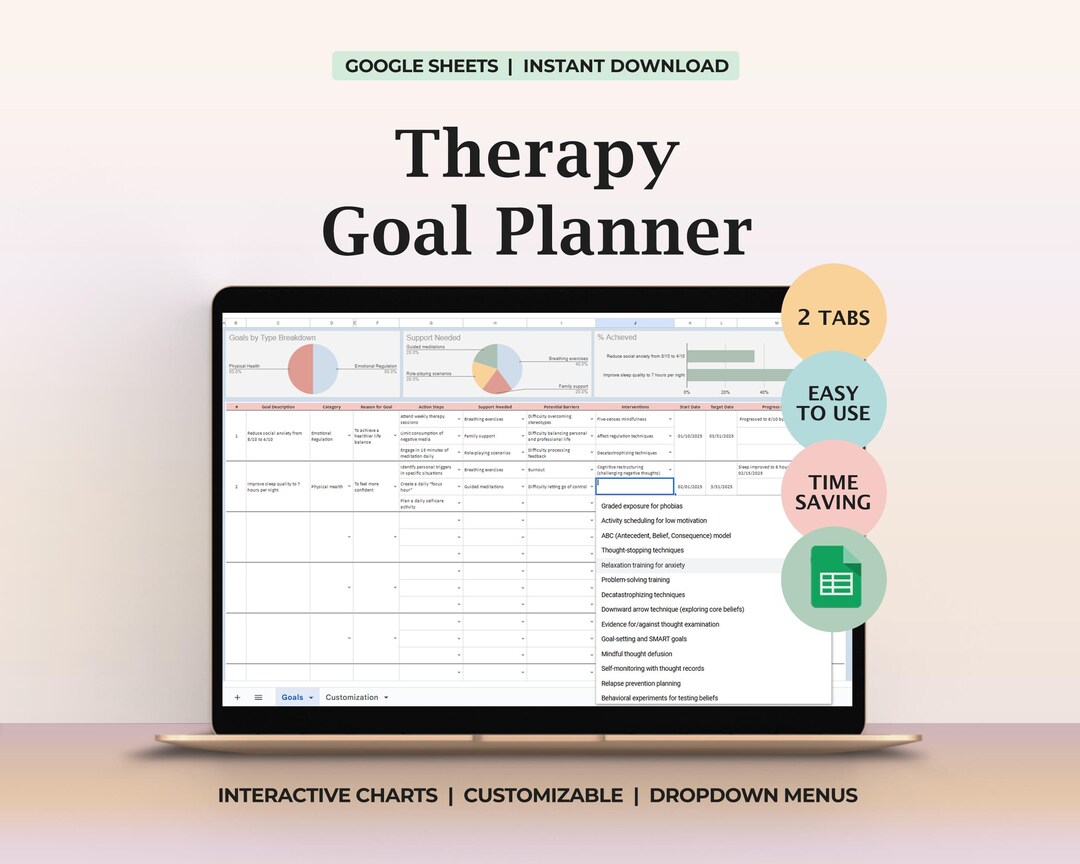 Therapy Goal Setting, Goal Setting for Therapy, Therapy Goal Planner ...