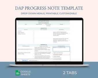 Therapy Progress Note template, DAP progress notes, Therapist template, Psychology therapy notes, Psychotherapist, Mental health counseling