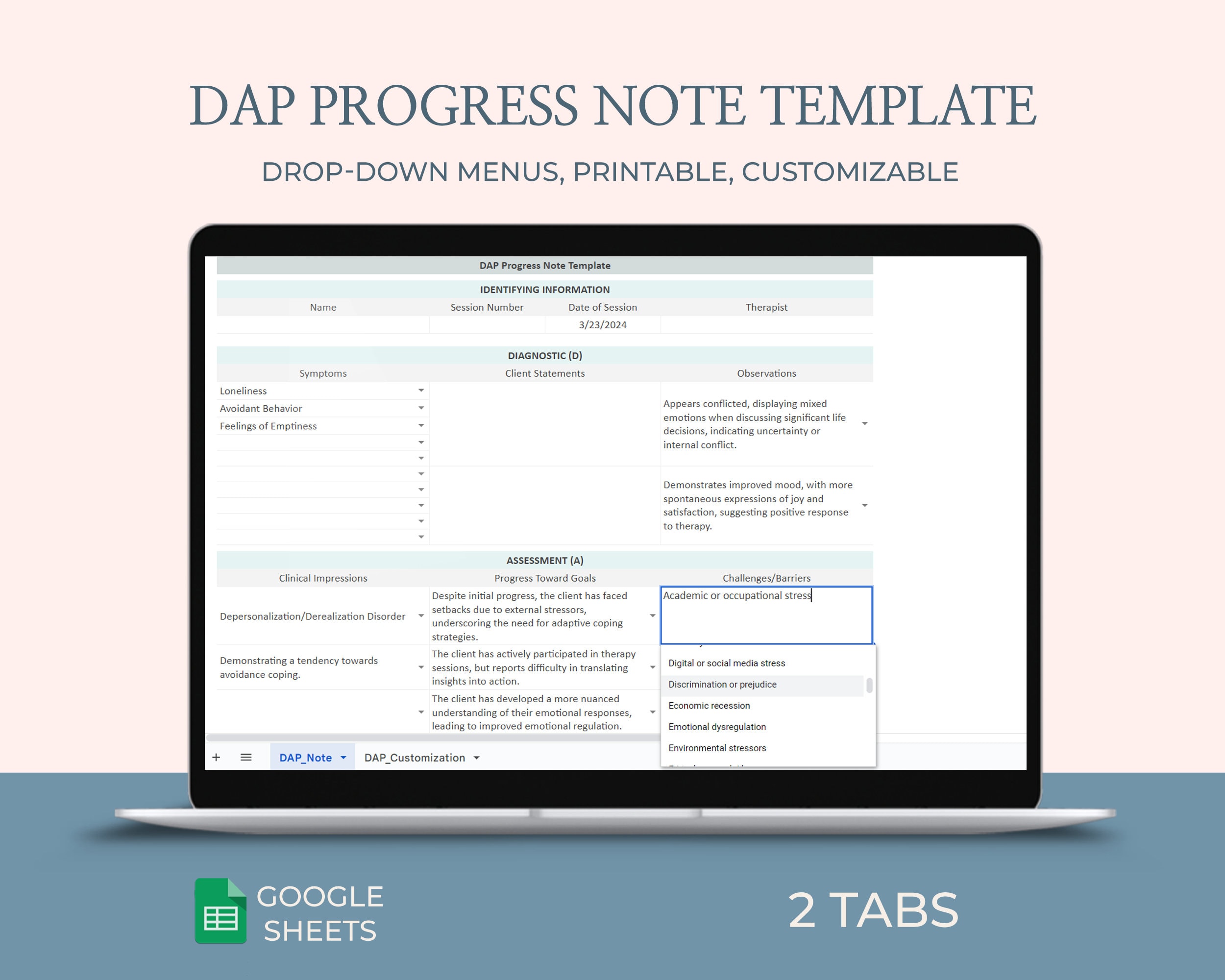 Therapy Progress Note template, DAP progress notes, Therapist template, Psychology therapy notes, Psychotherapist, Mental health counseling