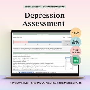 Plantilla de evaluación de la depresión para terapeutas que realizan evaluaciones clínicas, detección, diagnóstico y planificación de la salud mental. Herramienta para psicólogos.