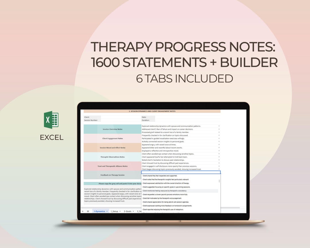 Therapy Progress Notes Template for Excel Counseling Session ...