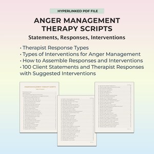 Anger Therapy Scripts CBT Techniques Emotional Regulation Counseling Tools Behavior Issues Control Strategies Mental Health Worksheet PDF