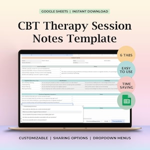 CBT-Therapie-Notizen-Vorlage für Fortschrittsverfolgung Strukturierte Planer-Psychologie-Dokumentations-Tool Klinische Sitzung zusammenfassende Ressourcen