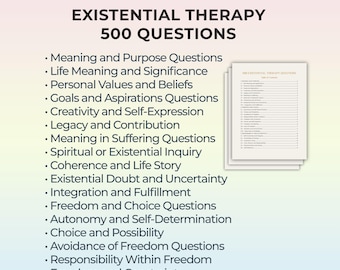 Existential Therapy Questions PDF 500 Prompt for Self-Reflection Meaning Deep Insight Personal Growth Emotional Awareness Therapist Resource