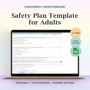 Plan de seguridad emocional, plantilla de apoyo en situaciones de crisis, estrategias de afrontamiento de salud mental, plan de seguridad, ejemplo, herramienta para terapeutas, hoja de trabajo digital, guía en PDF