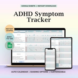 ADHD Tracker Spreadsheet Google Sheets Digital Journal Daily Log for Adults ADHD Monitoring App Template Focus Planner Executive Function